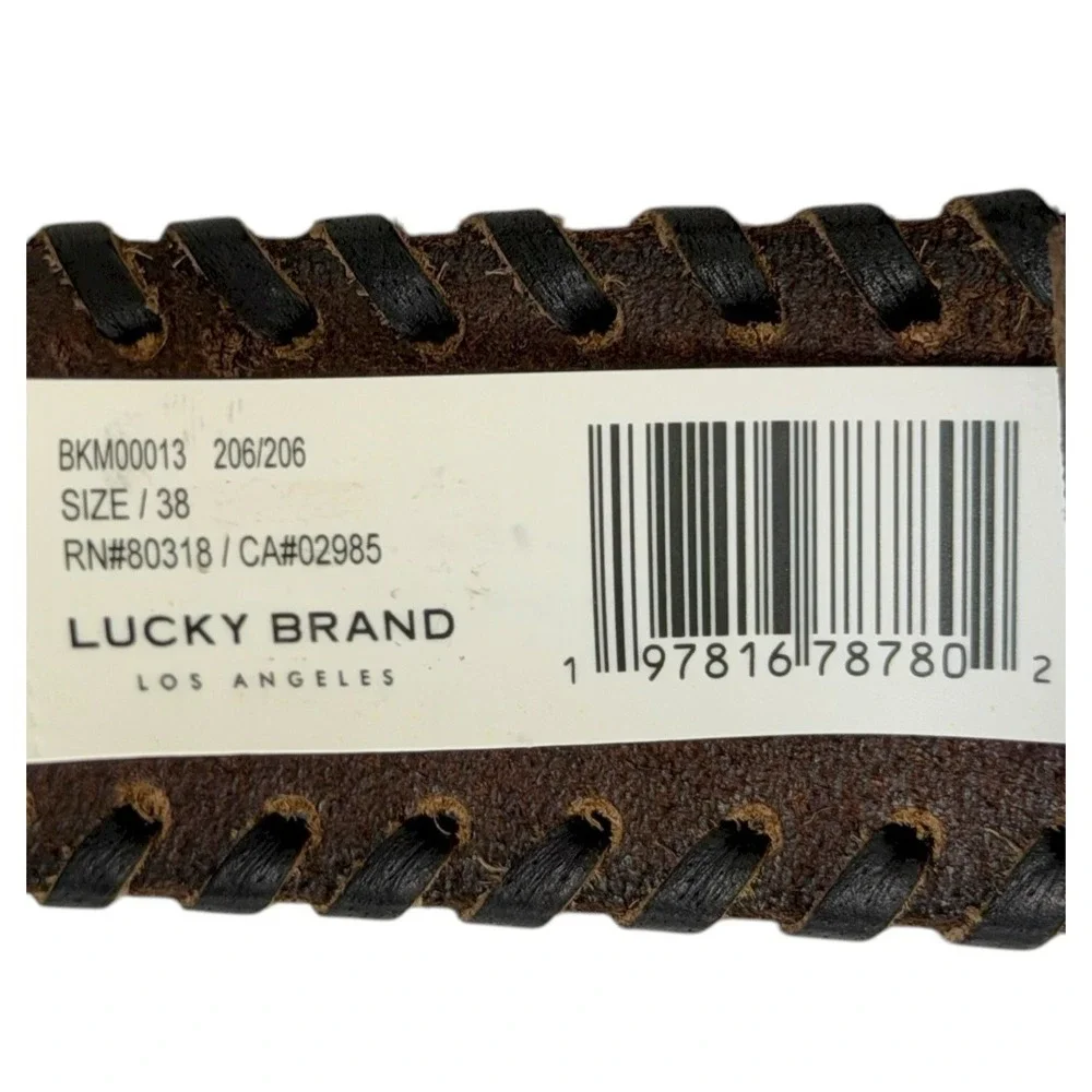 Lucky Brand Men's Size 38 Dark Brown Genuine Leather Embossed Lace Up‎ Belt NWT